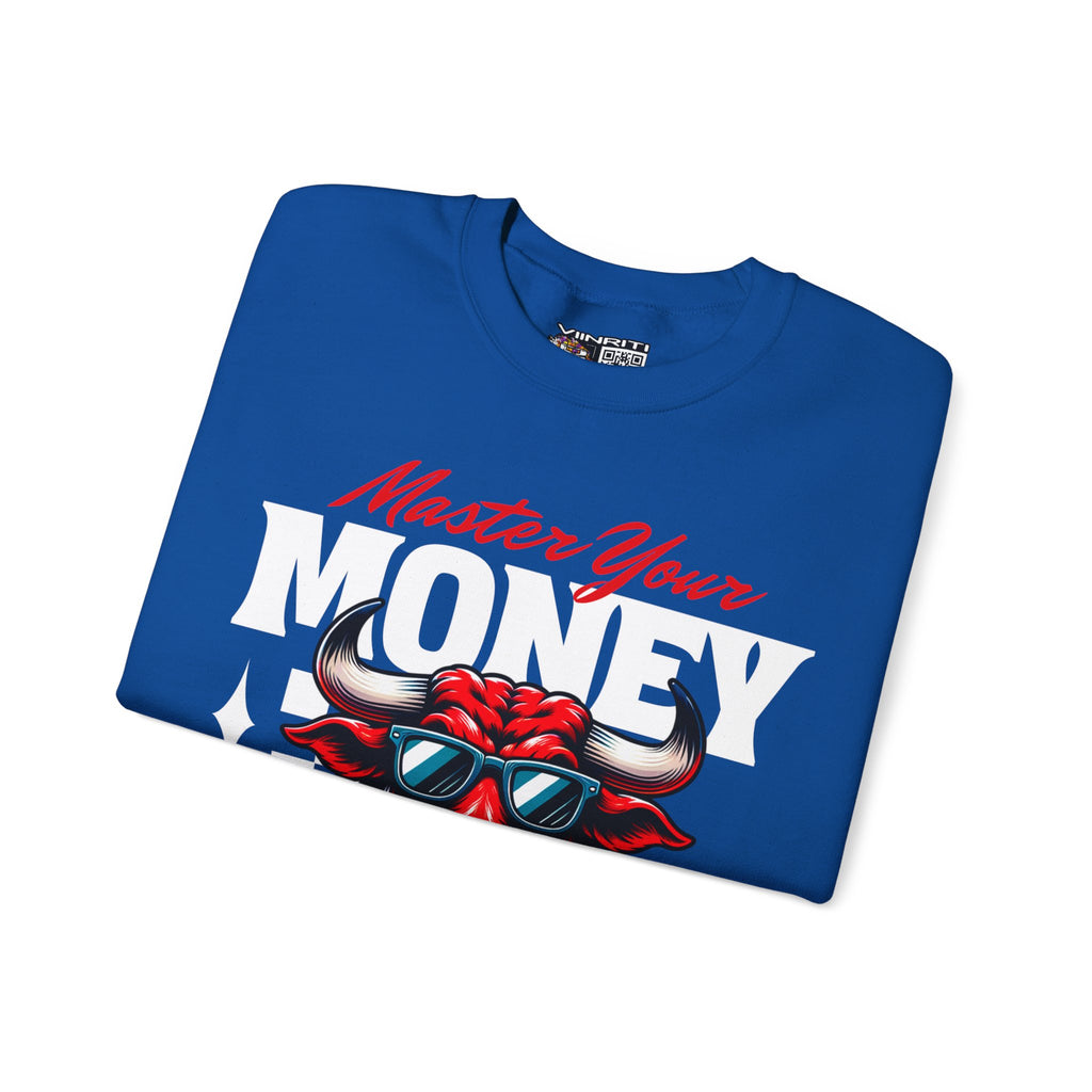 Crewneck Sweatshirt — "Master Your Money" Bull Design, Finance Hustle Graphic