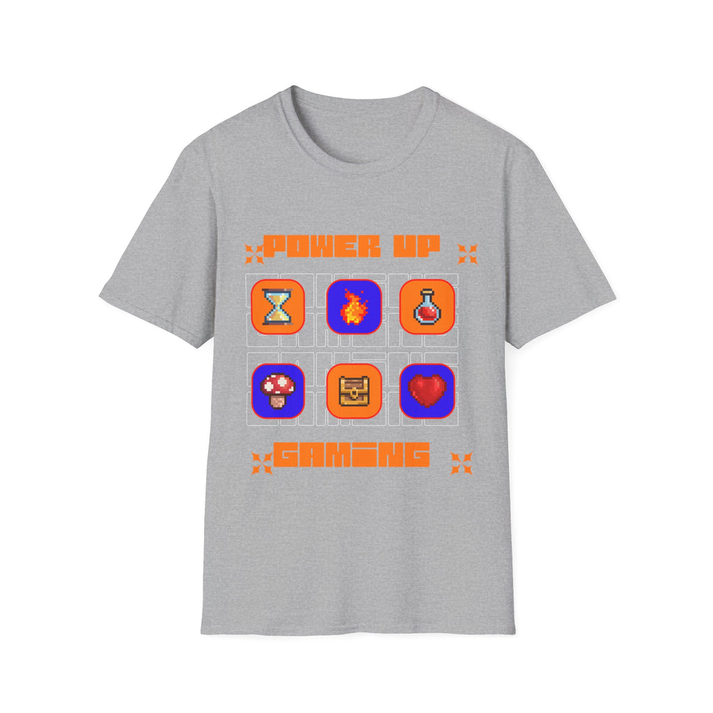 Power Up Gaming T-Shirt — Retro Pixel Game Icons Tee