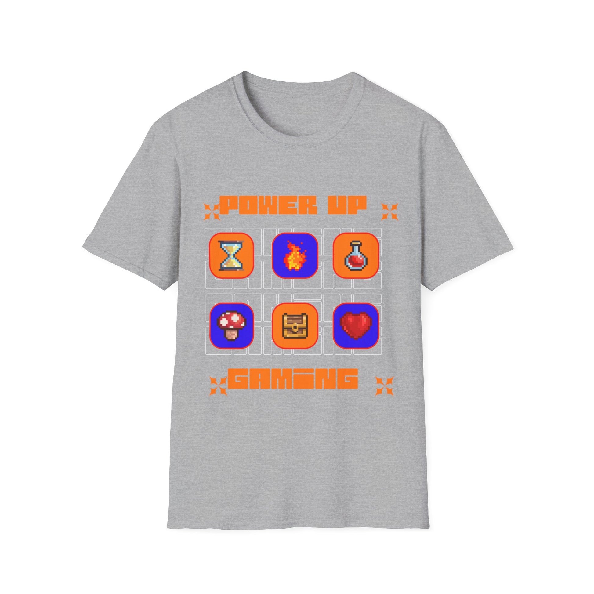 Power Up Gaming T-Shirt — Retro Pixel Game Icons Tee