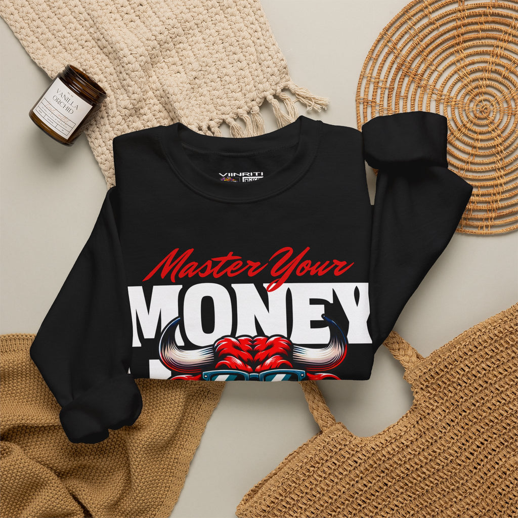 Crewneck Sweatshirt — "Master Your Money" Bull Design, Finance Hustle Graphic