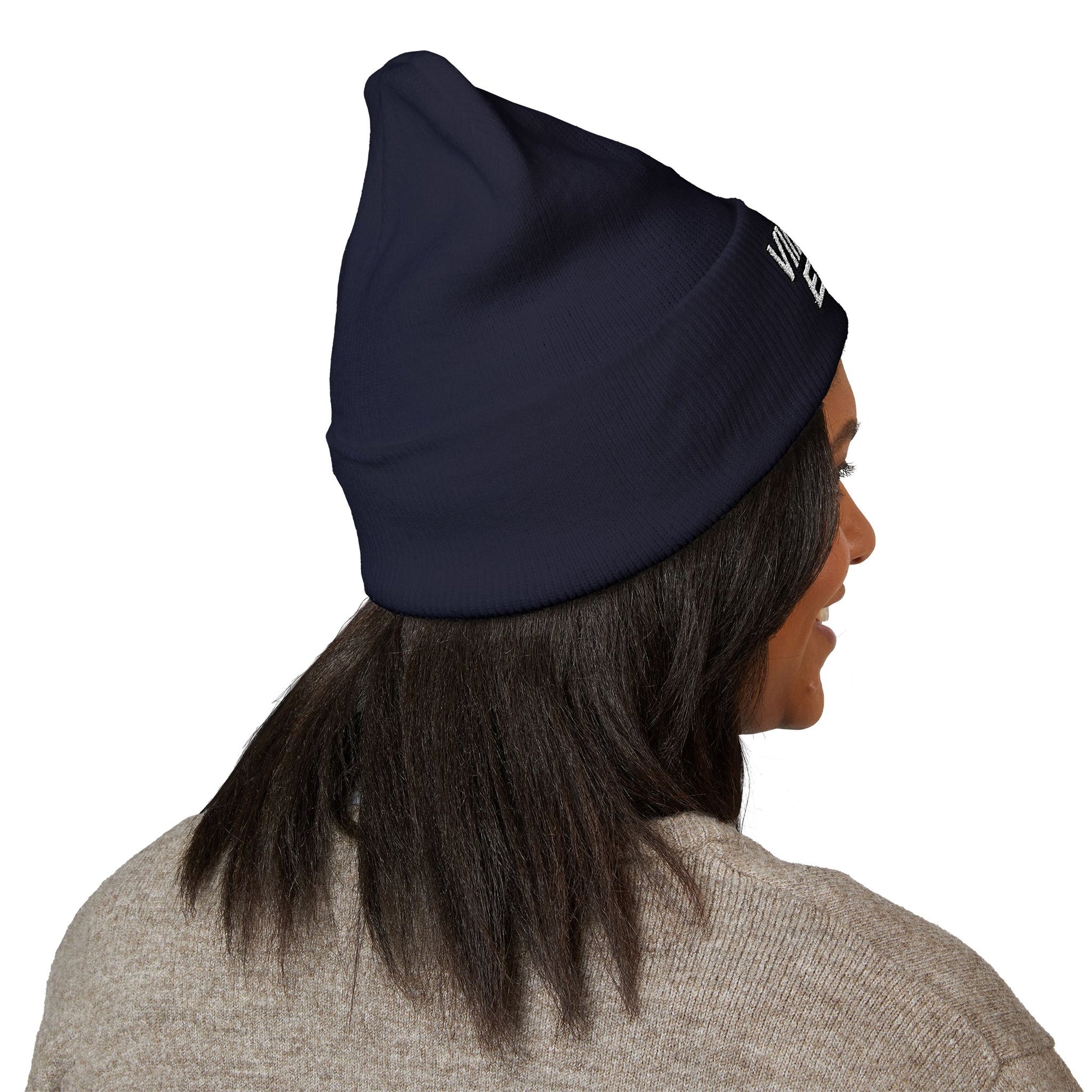 Embroidered 'Viinriti Est' Cuffed Beanie — Classic Knit Winter Hat
