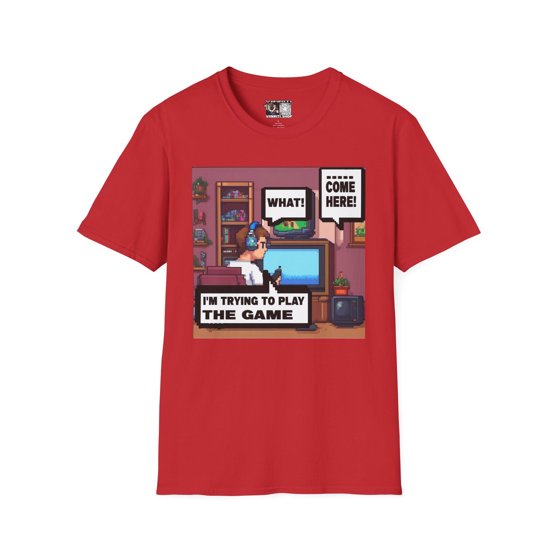 Gamer Room T-Shirt — "I'm Trying to Play the Game" Retro Pixel Art Tee