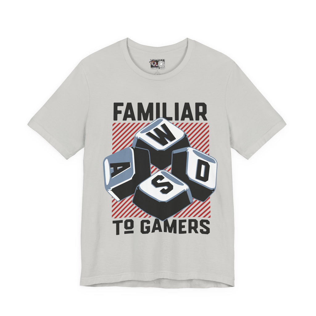 ""Gamer WASD Keys T‑Shirt — "Familiar to Gamers" Retro Keycap Tee