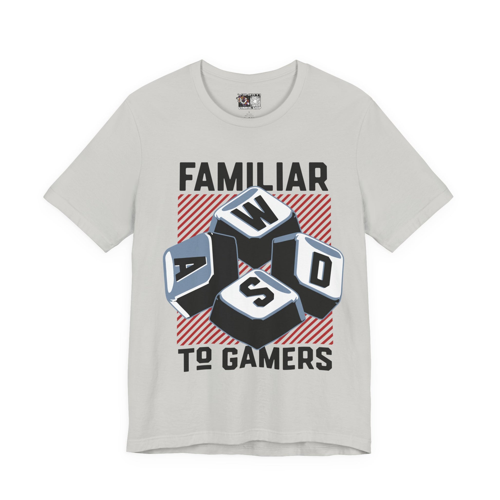 ""Gamer WASD Keys T‑Shirt — "Familiar to Gamers" Retro Keycap Tee