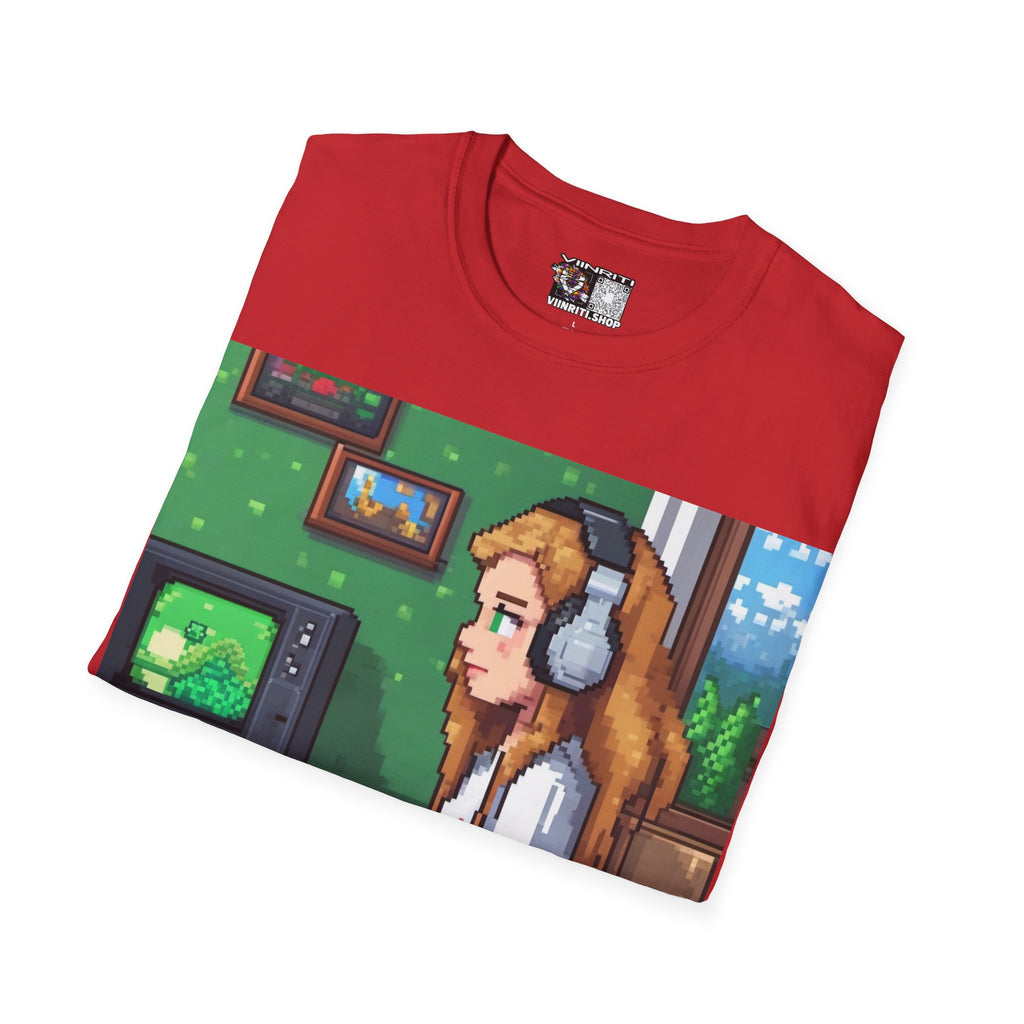 Girl Gamer Here Pixel Art T-Shirt — Retro Gaming Tee for Female Gamers