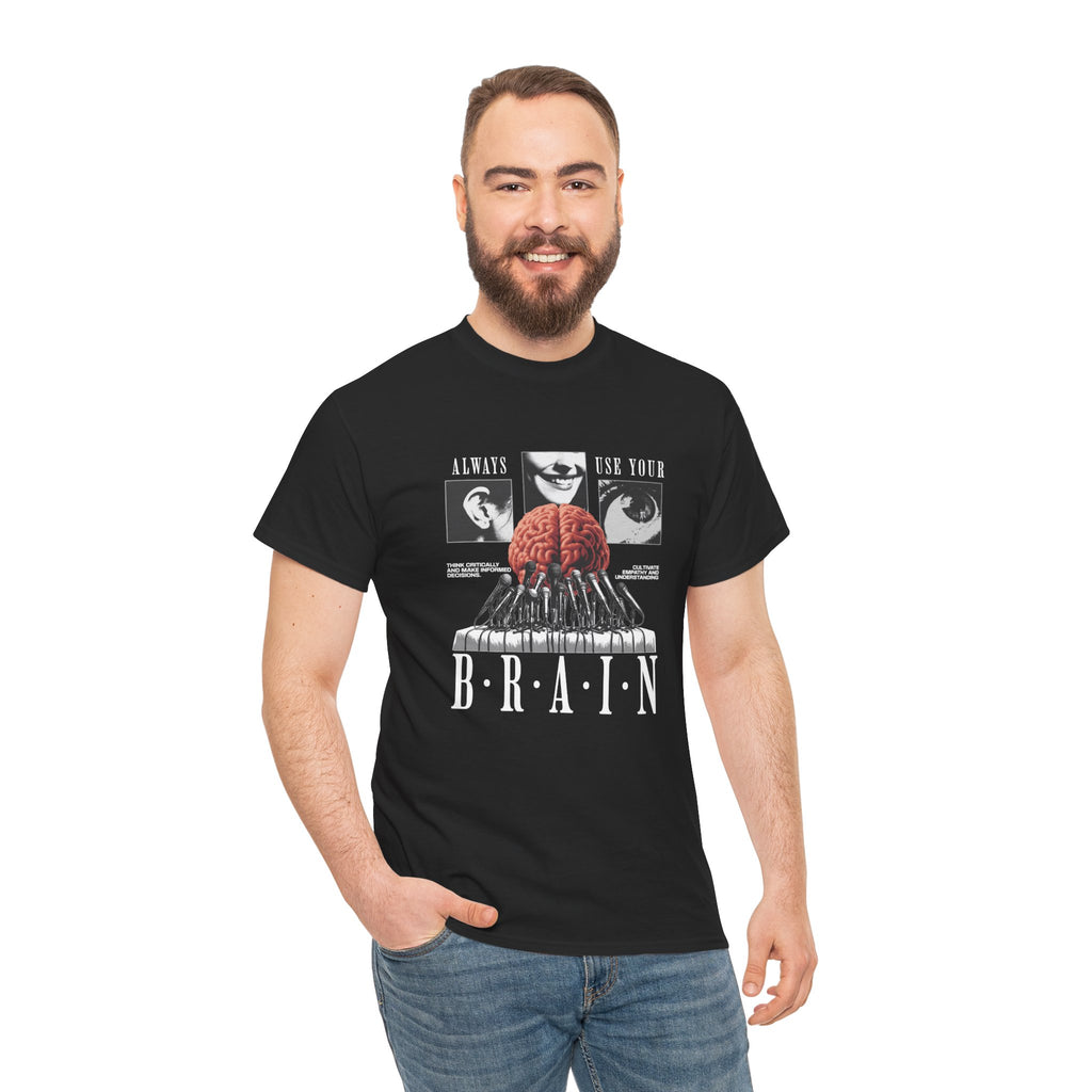 "Always Use Your Brain Graphic Unisex Heavy Cotton Tee with Unique Design, Casual Wear, Gift for Art Lovers, Festival Outfit, Statement T-Shirt