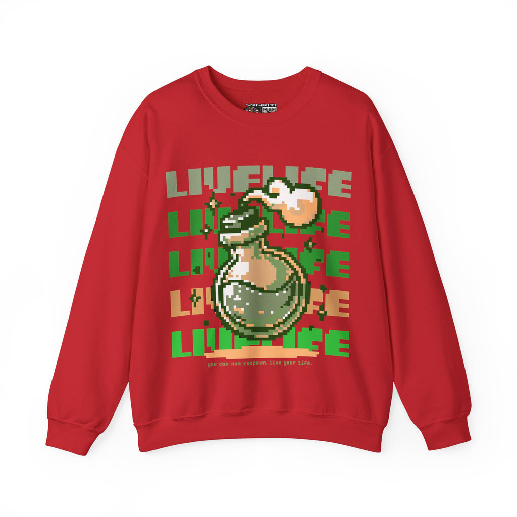 Crewneck Sweatshirt — Pixel Potion 'LIFE' Retro Gaming Graphic