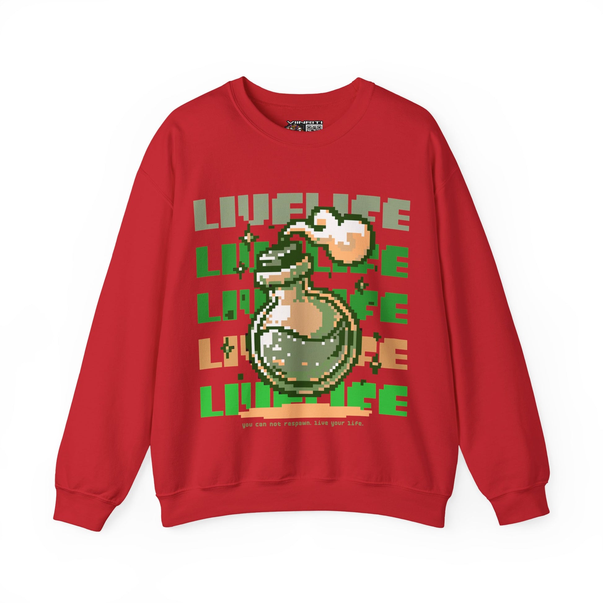 Crewneck Sweatshirt — Pixel Potion 'LIFE' Retro Gaming Graphic