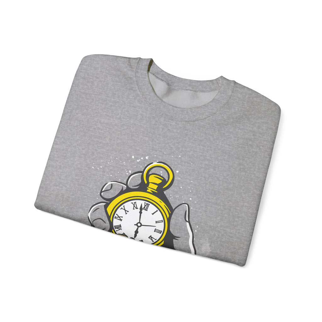 "Time Is Money" Graphic Pocket Watch & Coins Crewneck Sweatshirt -