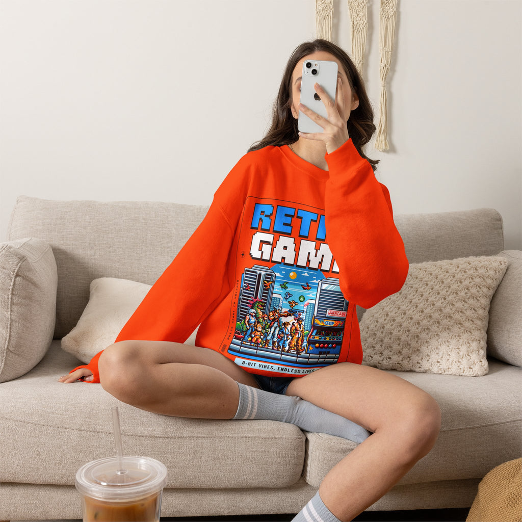 Retro Game Sweatshirt — Vintage 8-Bit Arcade Graphic Crewneck