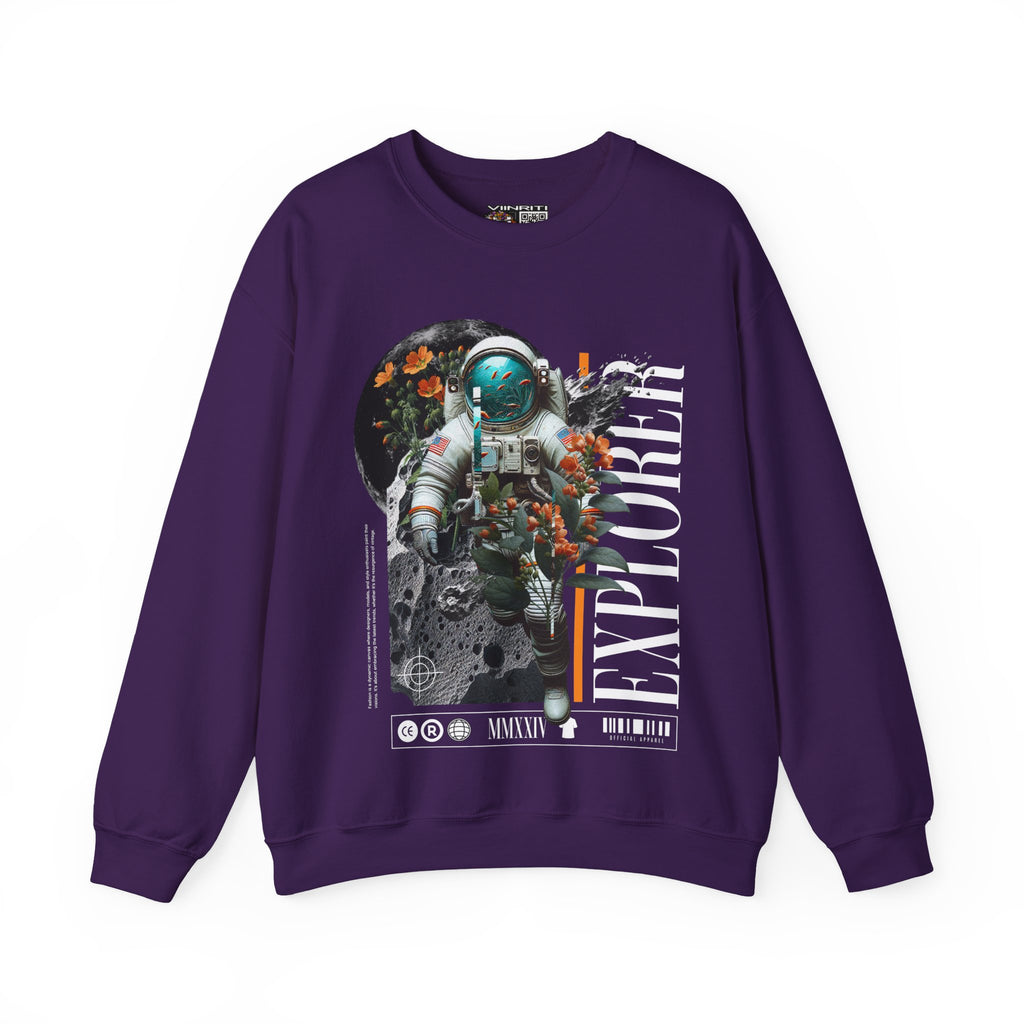 Astronaut Floral Crewneck Sweatshirt — Space Explorer Graphic Pullover