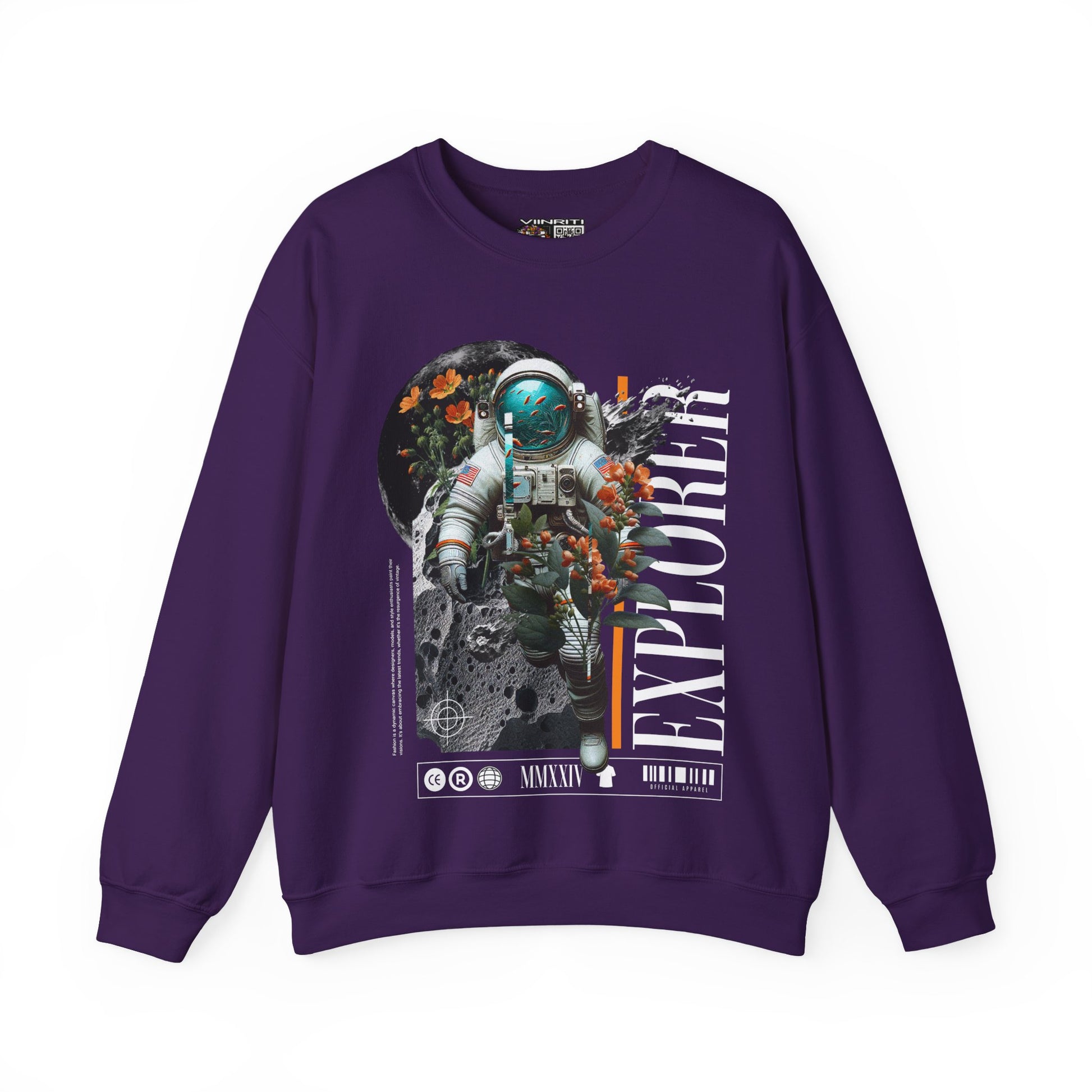 Astronaut Floral Crewneck Sweatshirt — Space Explorer Graphic Pullover