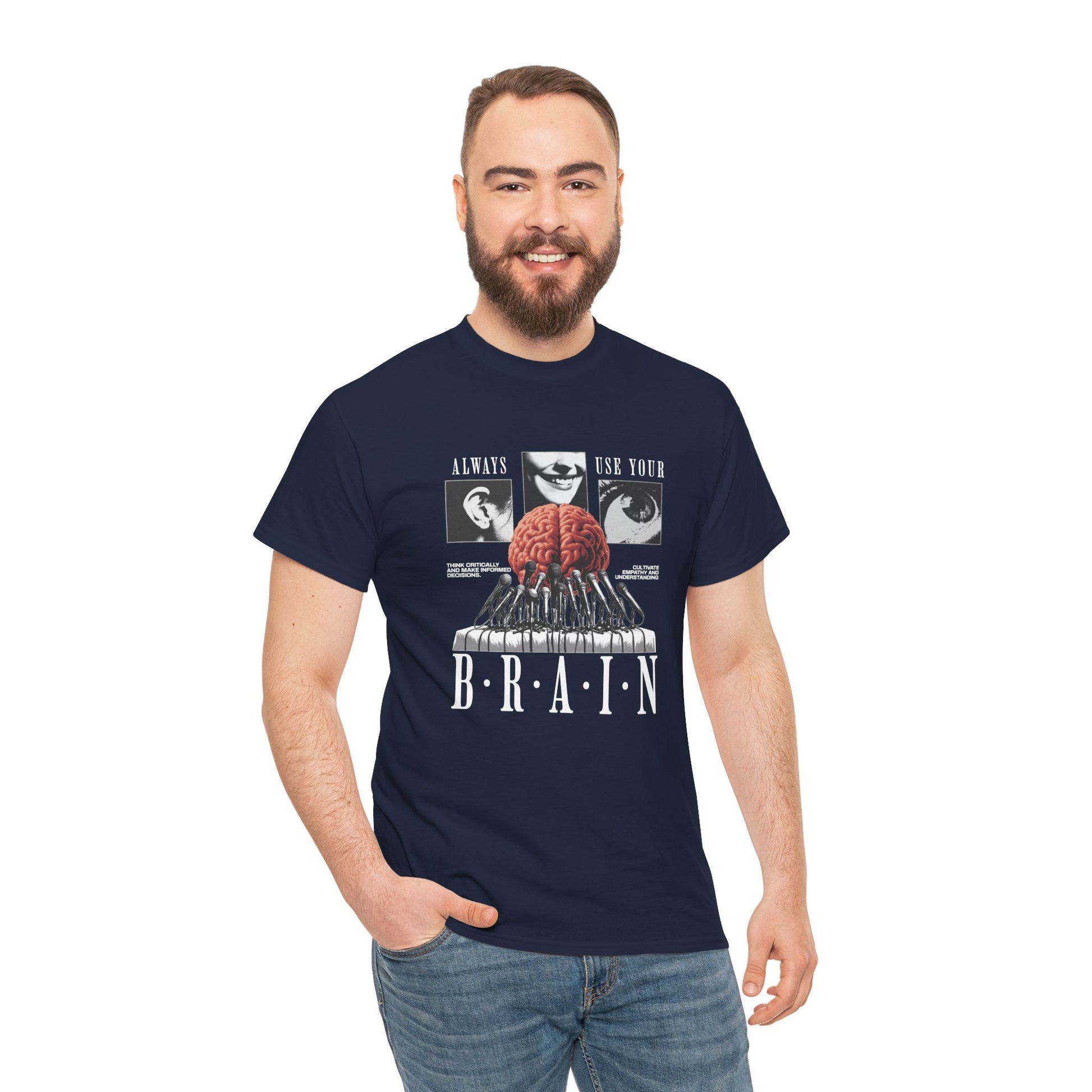 "Always Use Your Brain Graphic Unisex Heavy Cotton Tee with Unique Design, Casual Wear, Gift for Art Lovers, Festival Outfit, Statement T-Shirt