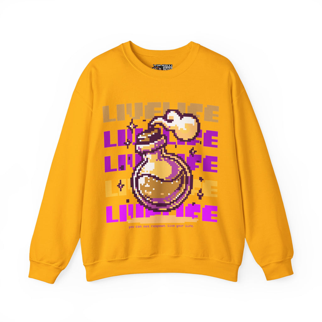 Crewneck Sweatshirt — Pixel Potion 'LIFE' Retro Gaming Graphic