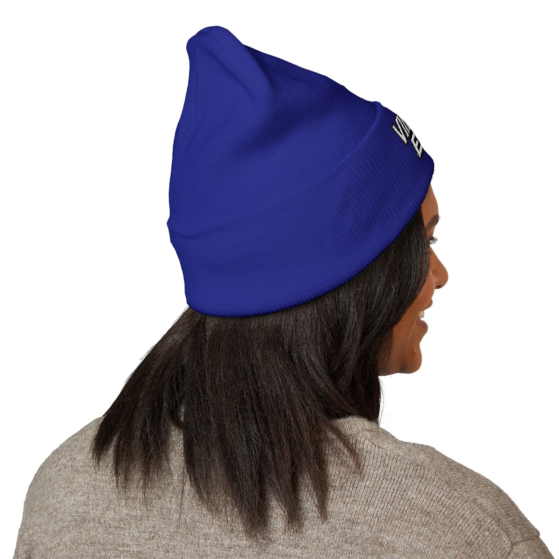 Embroidered 'Viinriti Est' Cuffed Beanie — Classic Knit Winter Hat