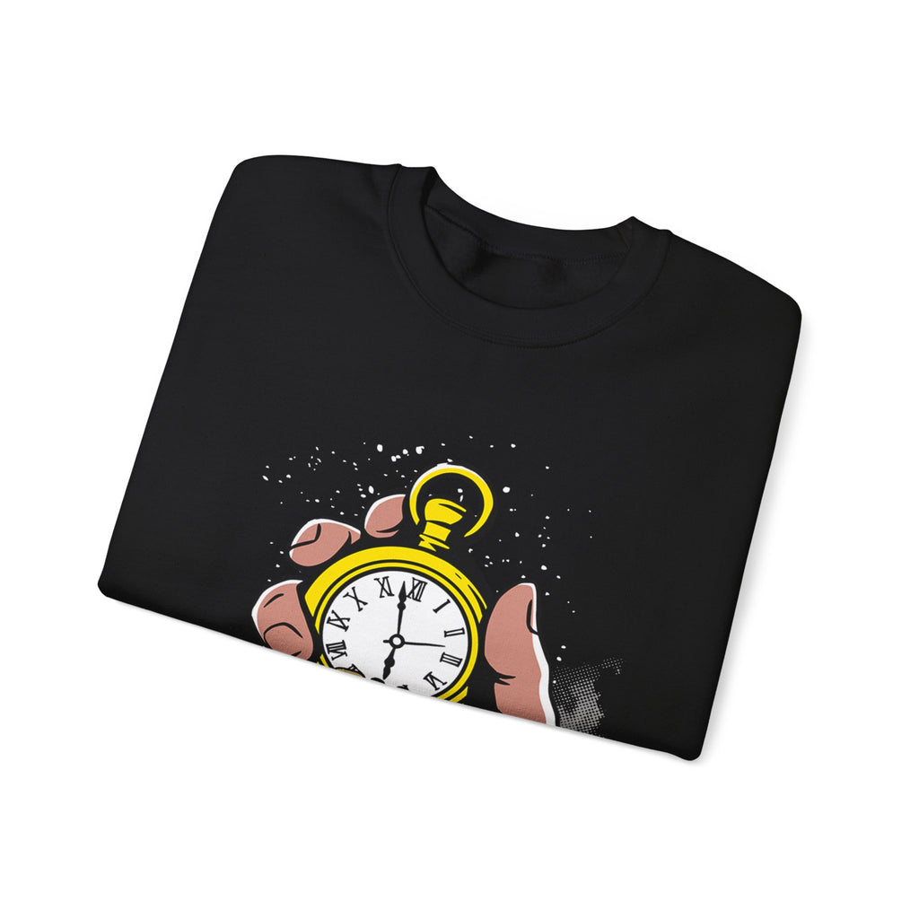 "Time Is Money" Graphic Pocket Watch & Coins Crewneck Sweatshirt -