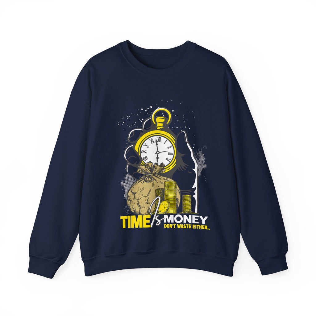 "Time Is Money" Graphic Pocket Watch & Coins Crewneck Sweatshirt -