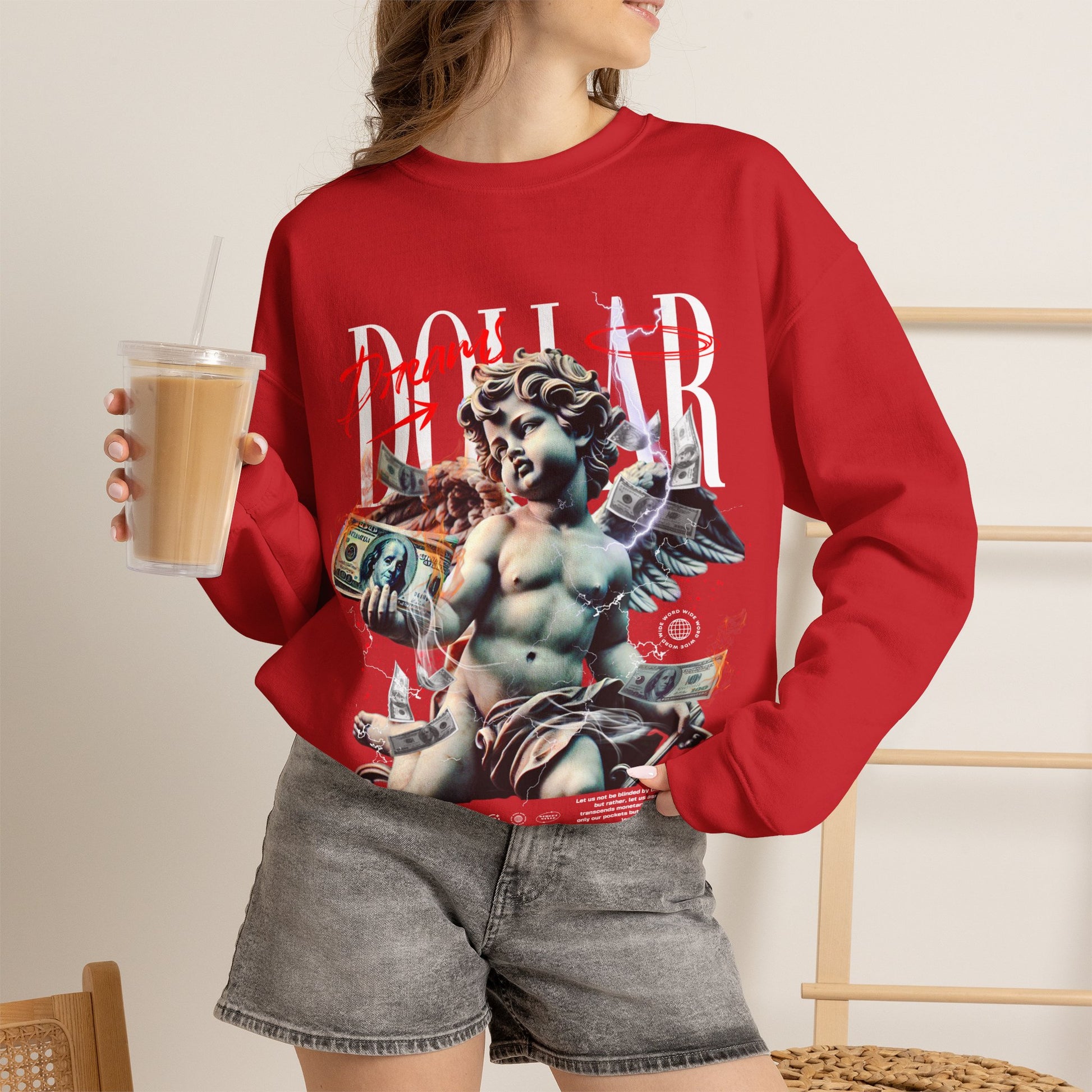 Crewneck Sweatshirt — 'Dollar' Statue Collage Graphic