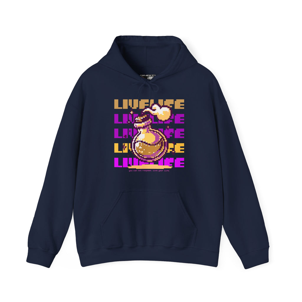 Live Life Dino Hoodie — Cute Retro Cartoon T-Rex Graphic Sweatshirt