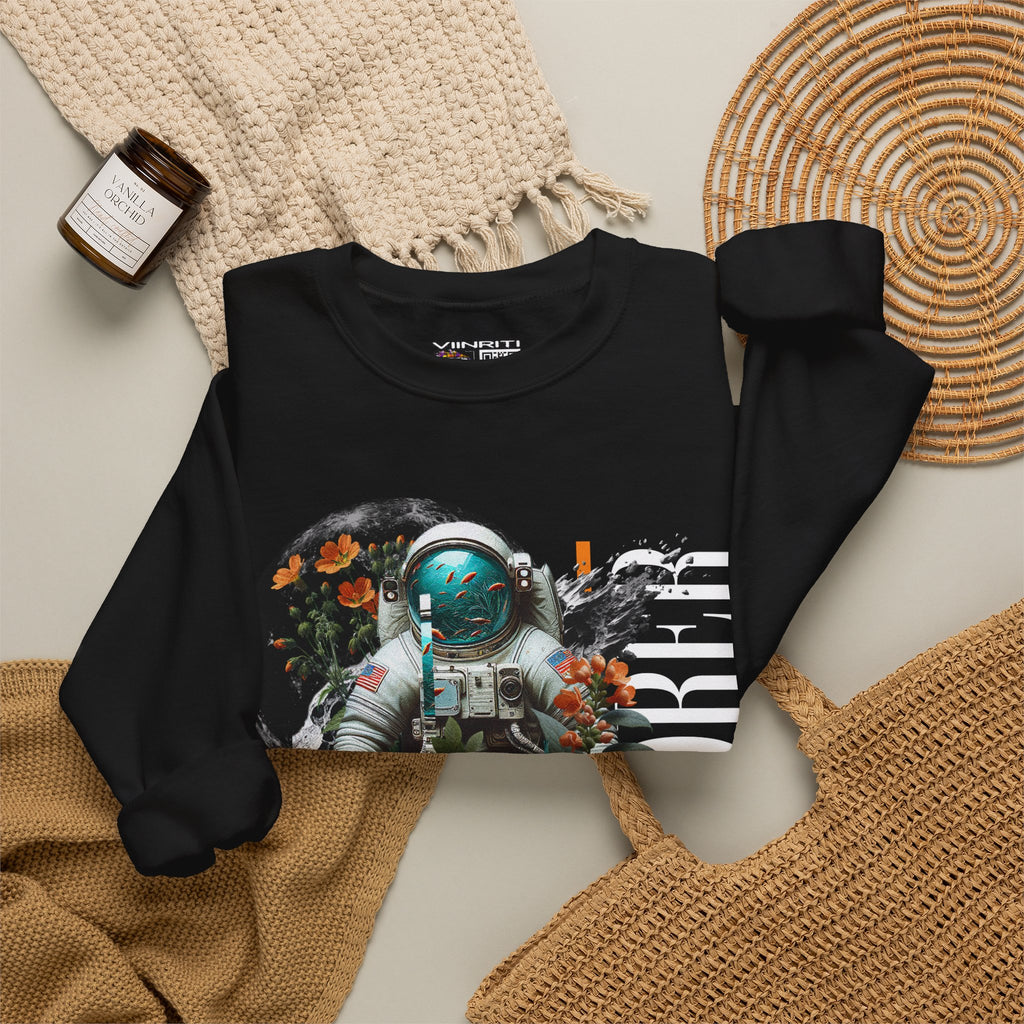 Astronaut Floral Crewneck Sweatshirt — Space Explorer Graphic Pullover