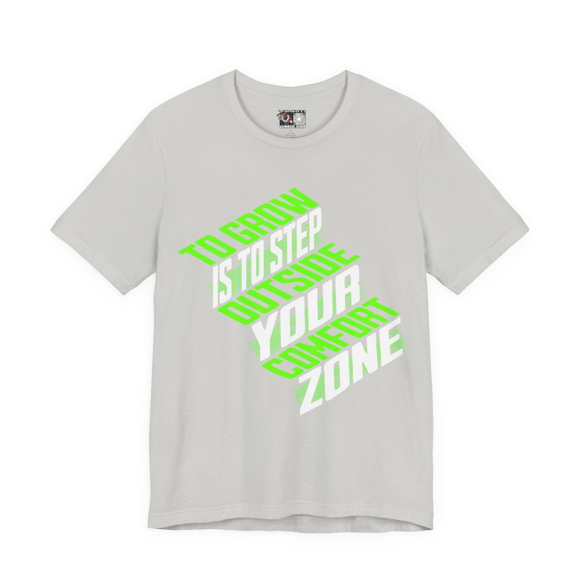 """Motivational Tee — "To Grow Is To Step Outside Your Comfort Zone" Neon Graphic