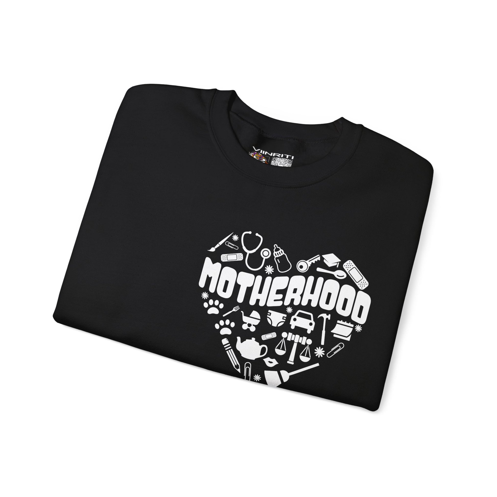 Motherhood Crewneck Sweatshirt, Unisex Sweatshirt, Gift for Moms, Cozy Crew Necks, Heart Design, Mother's Day Gift