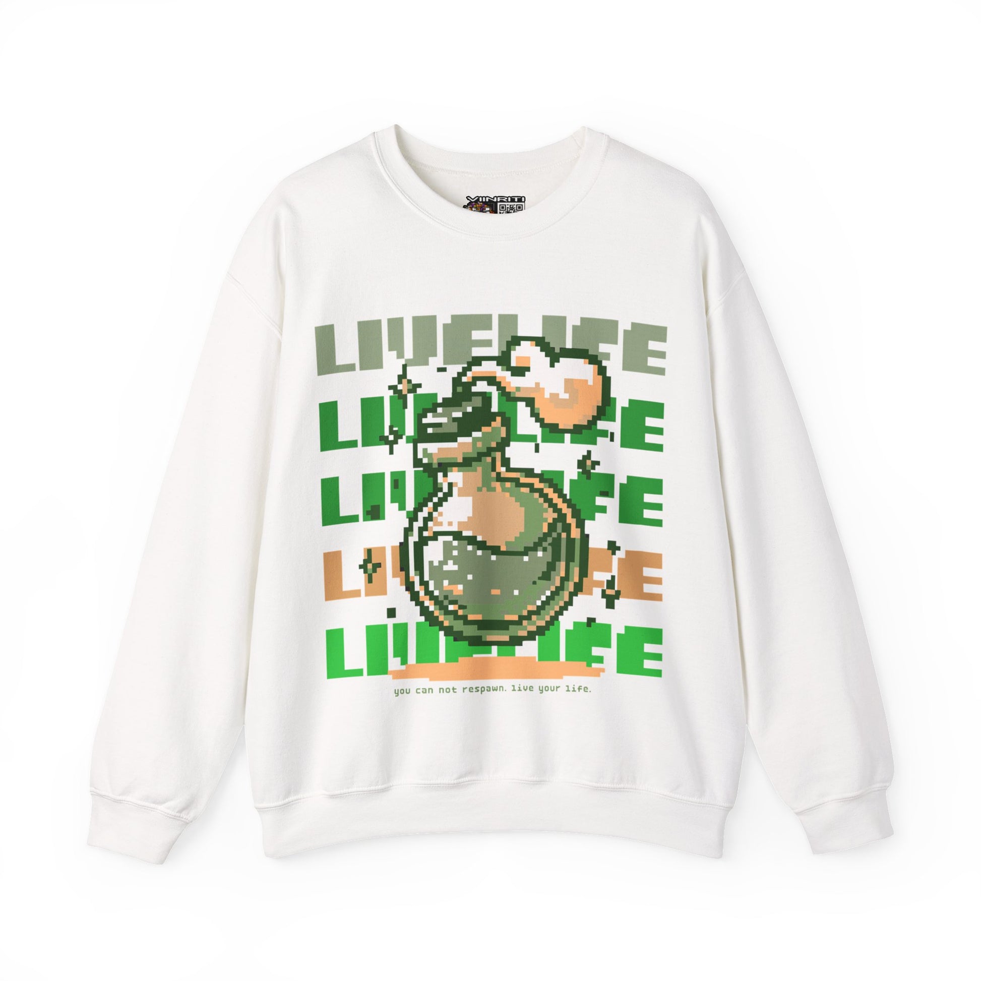 Crewneck Sweatshirt — Pixel Potion 'LIFE' Retro Gaming Graphic