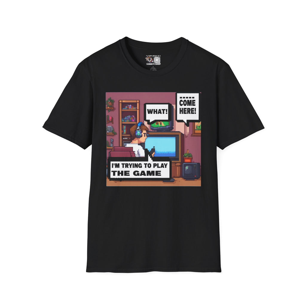 Gamer Room T-Shirt — "I'm Trying to Play the Game" Retro Pixel Art Tee