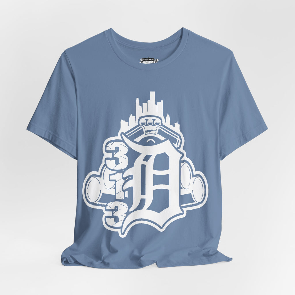 Detroit D Monochrome Tee — City Skyline & Motor Graphic T-Shirt