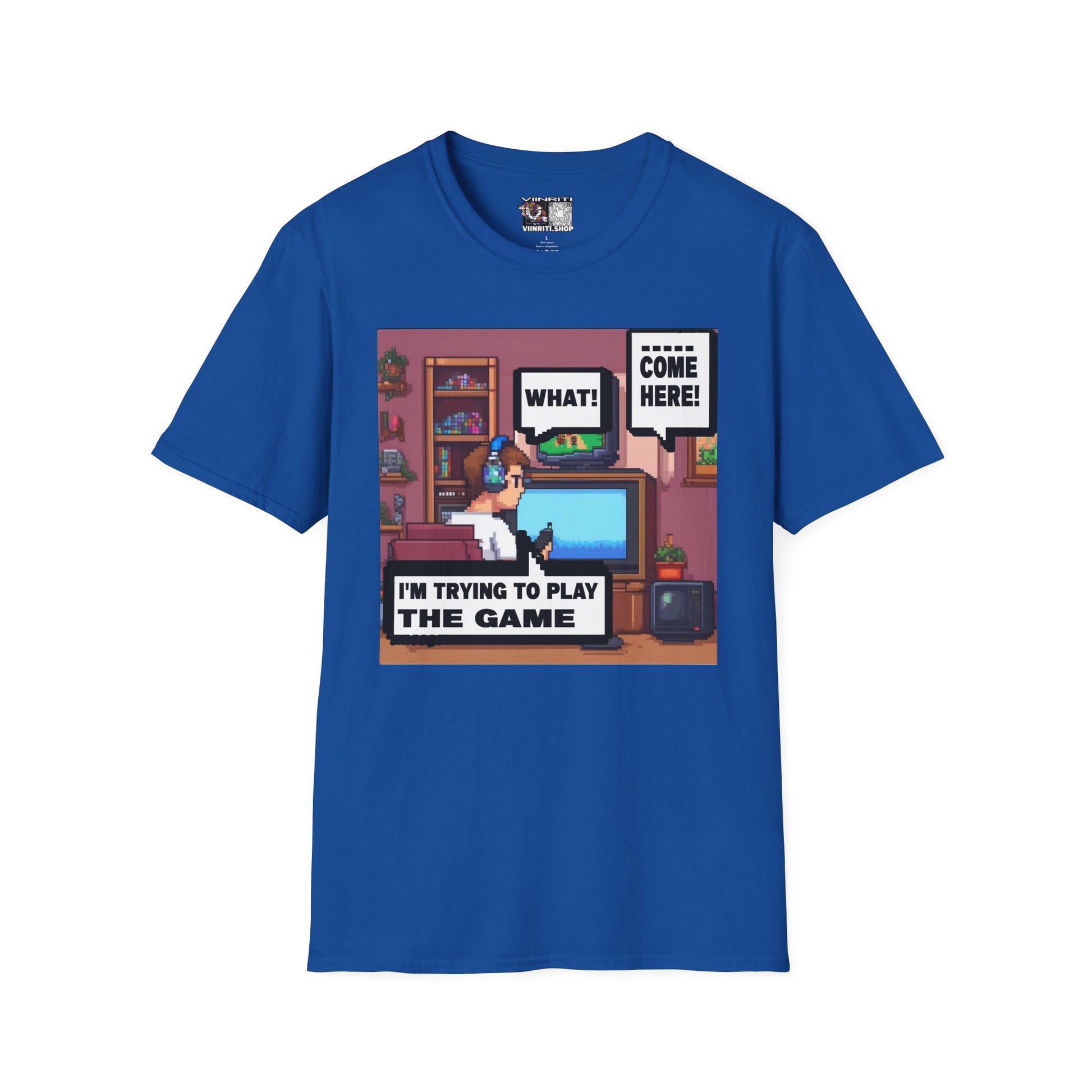 Gamer Room T-Shirt — "I'm Trying to Play the Game" Retro Pixel Art Tee