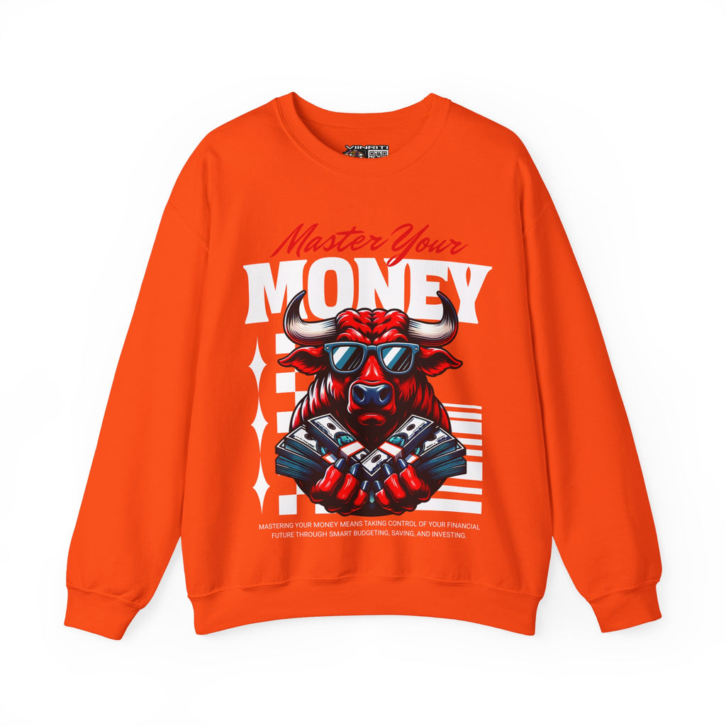 Crewneck Sweatshirt — "Master Your Money" Bull Design, Finance Hustle Graphic