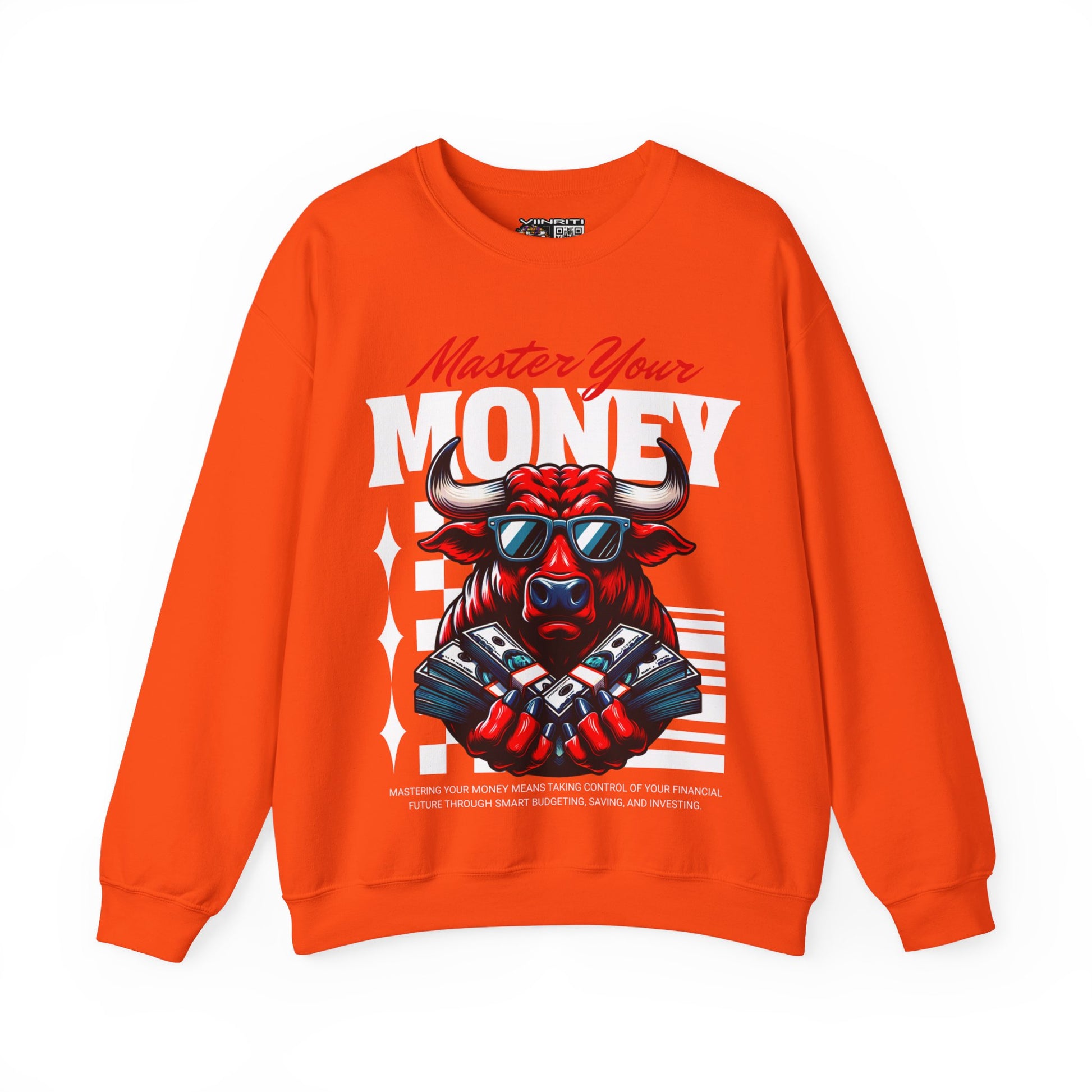 Crewneck Sweatshirt — "Master Your Money" Bull Design, Finance Hustle Graphic