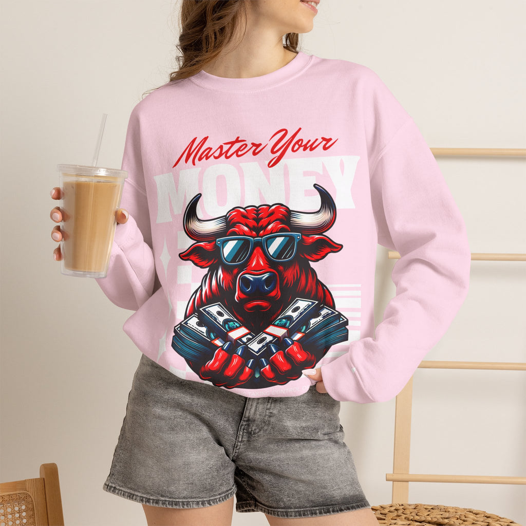 Crewneck Sweatshirt — "Master Your Money" Bull Design, Finance Hustle Graphic