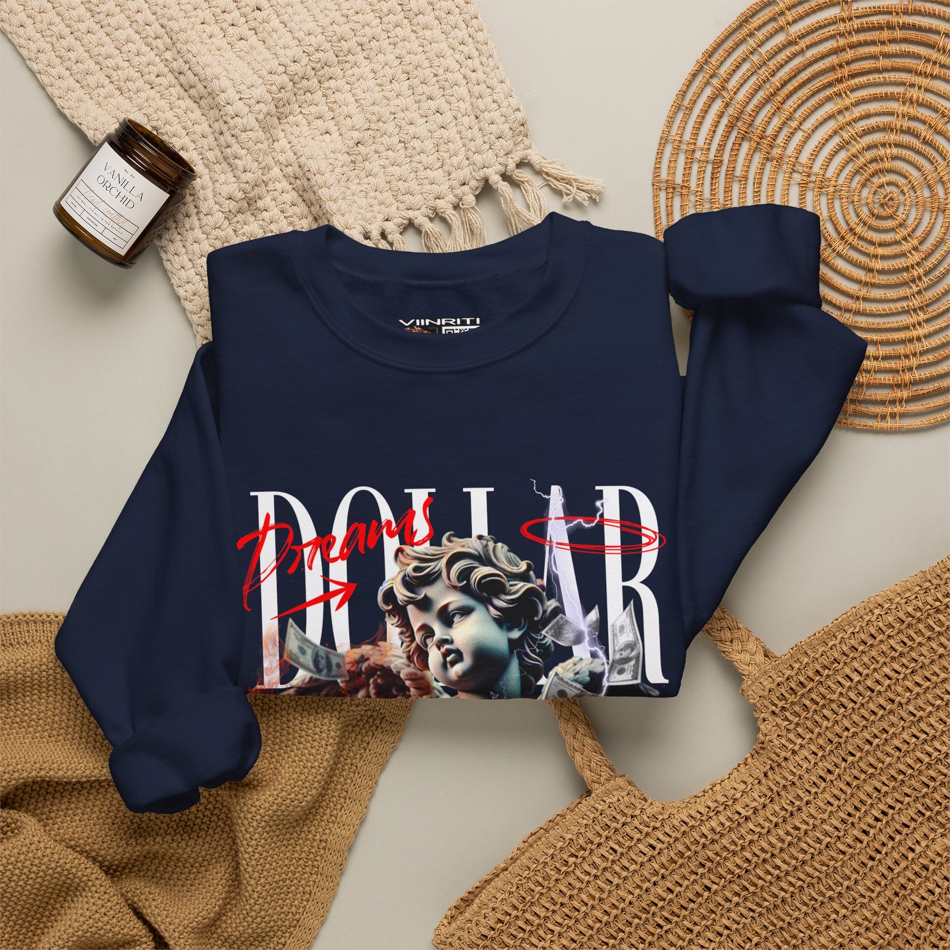 Crewneck Sweatshirt — 'Dollar' Statue Collage Graphic