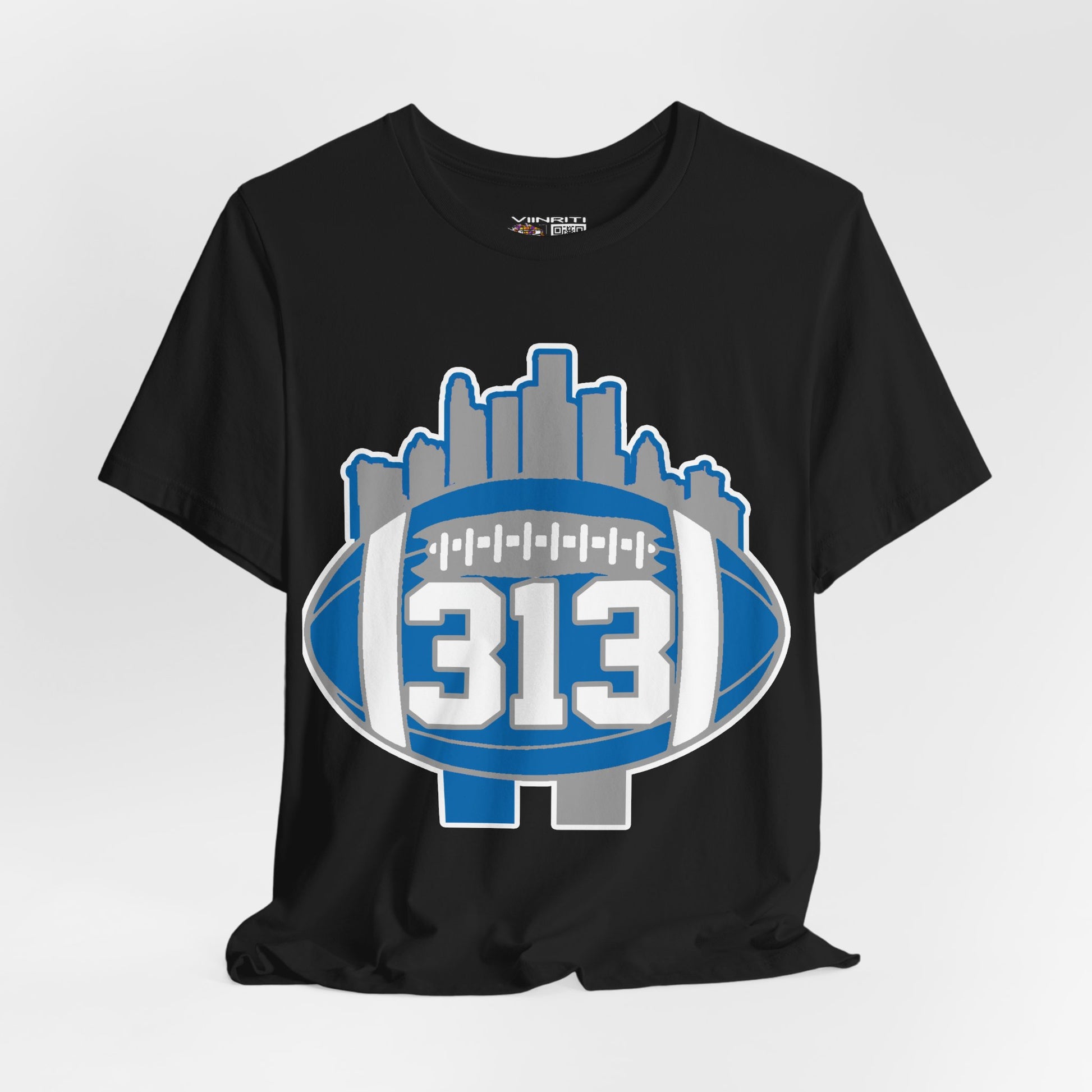 Detroit 313 Football T-Shirt — City Skyline & Number 313 Logo