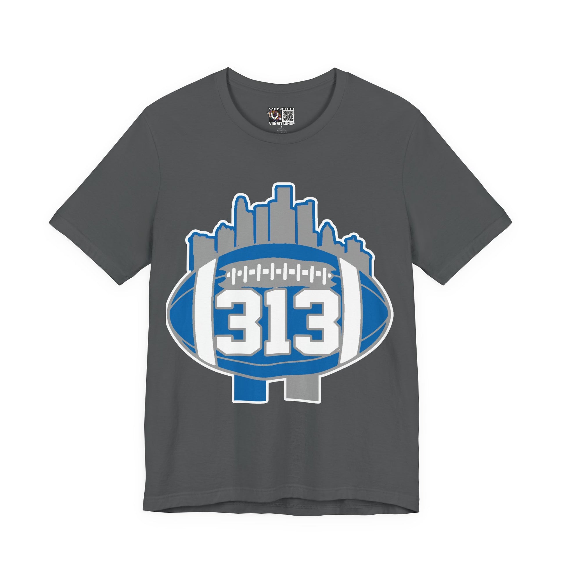 Detroit 313 Football T-Shirt — City Skyline & Number 313 Logo