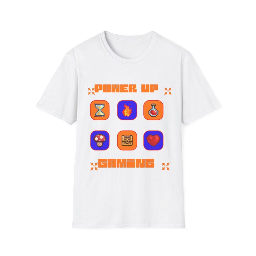 Power Up Gaming T-Shirt — Retro Pixel Game Icons Tee