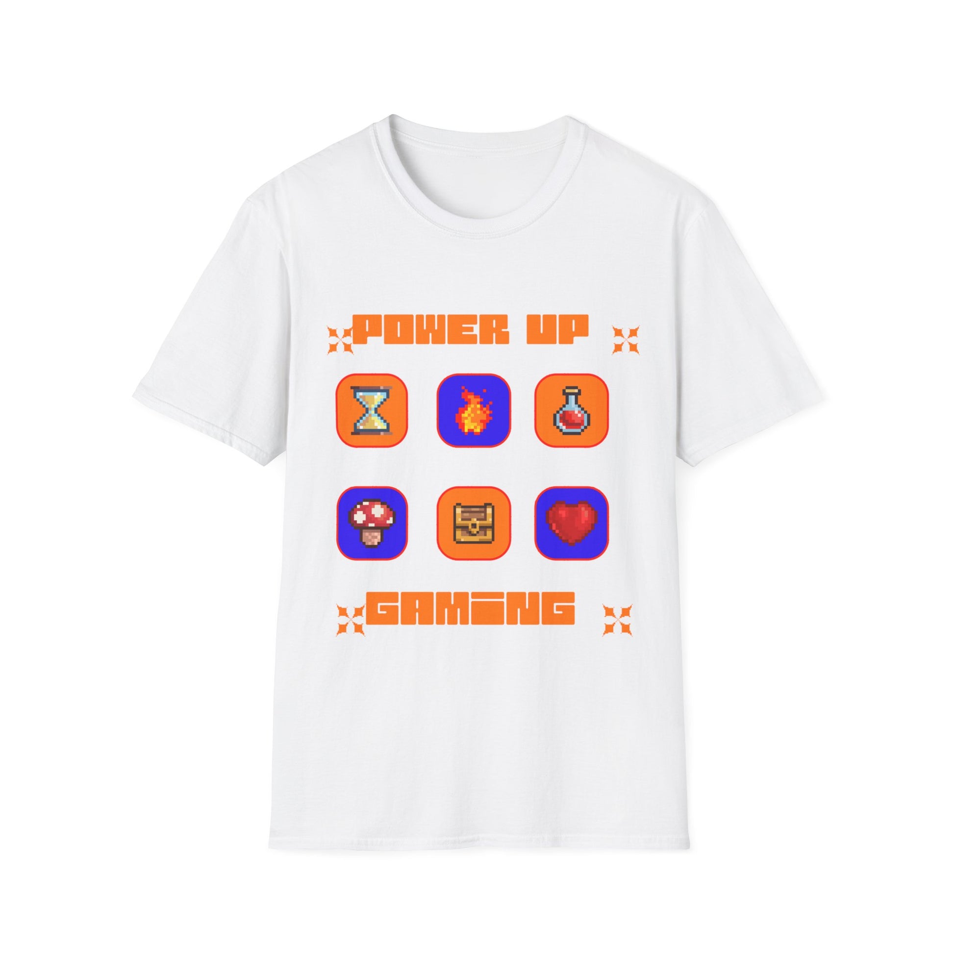 Power Up Gaming T-Shirt — Retro Pixel Game Icons Tee