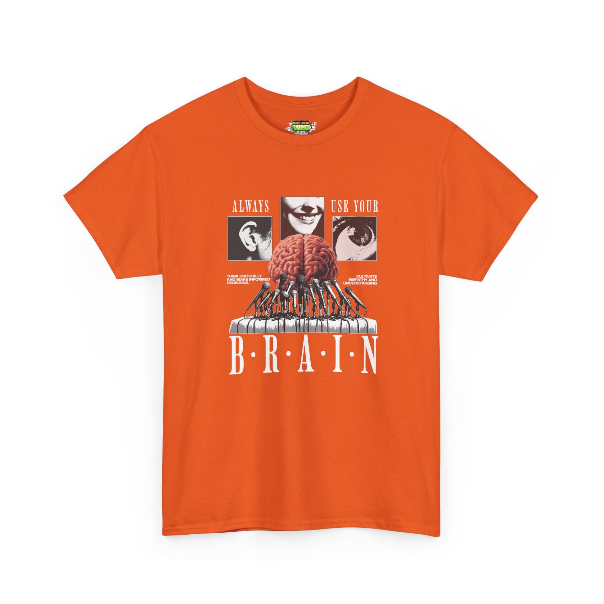 "Always Use Your Brain Graphic Unisex Heavy Cotton Tee with Unique Design, Casual Wear, Gift for Art Lovers, Festival Outfit, Statement T-Shirt