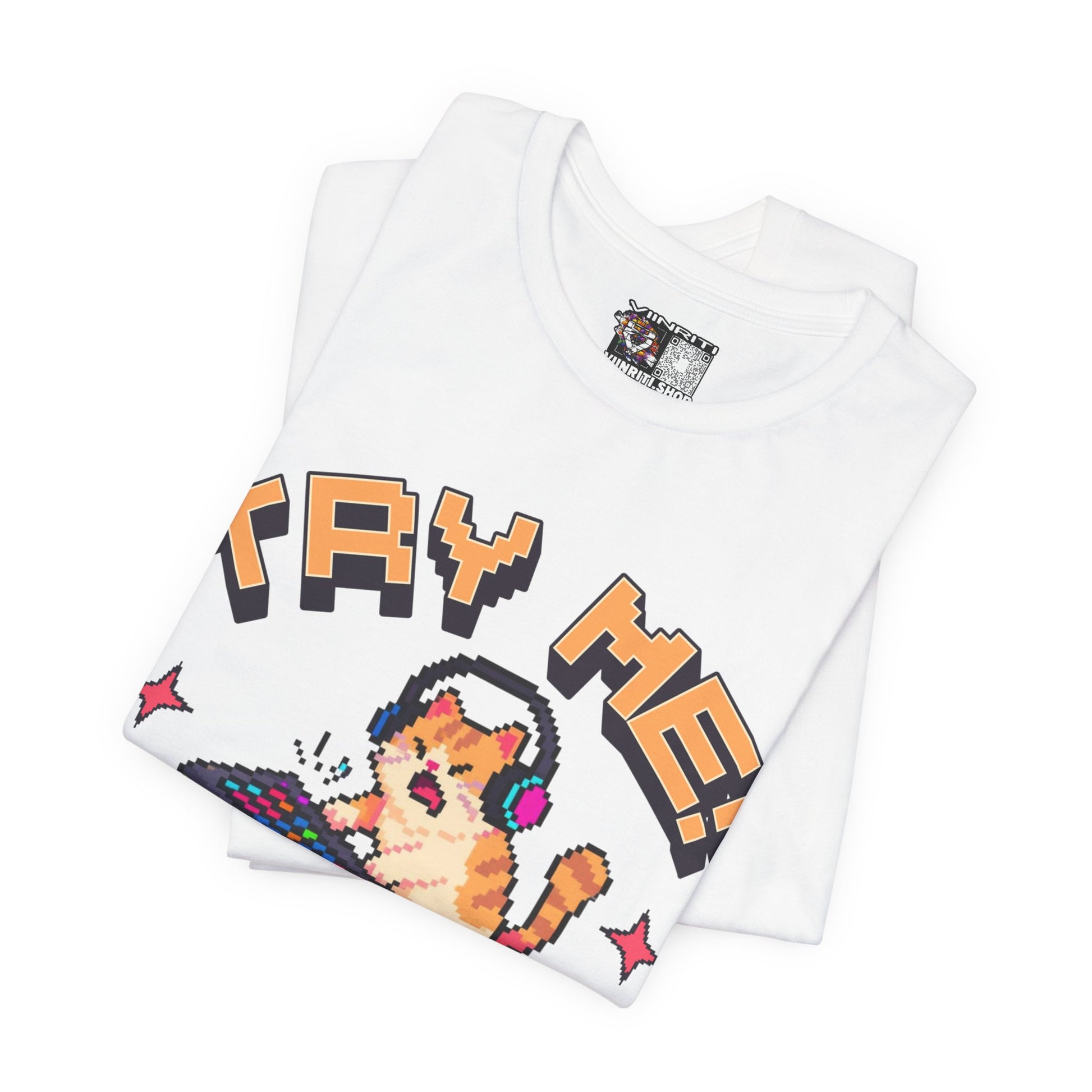 Try Me! Gamer Cat T‑Shirt — "Defeat Is Temporary, Rage Is Forever" Retro Pixel Tee