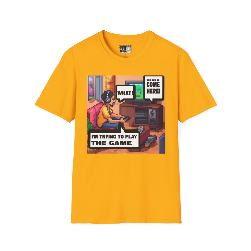 Gamer Comic T-Shirt — “I’m Trying to Play the Game” Pixel Art Tee