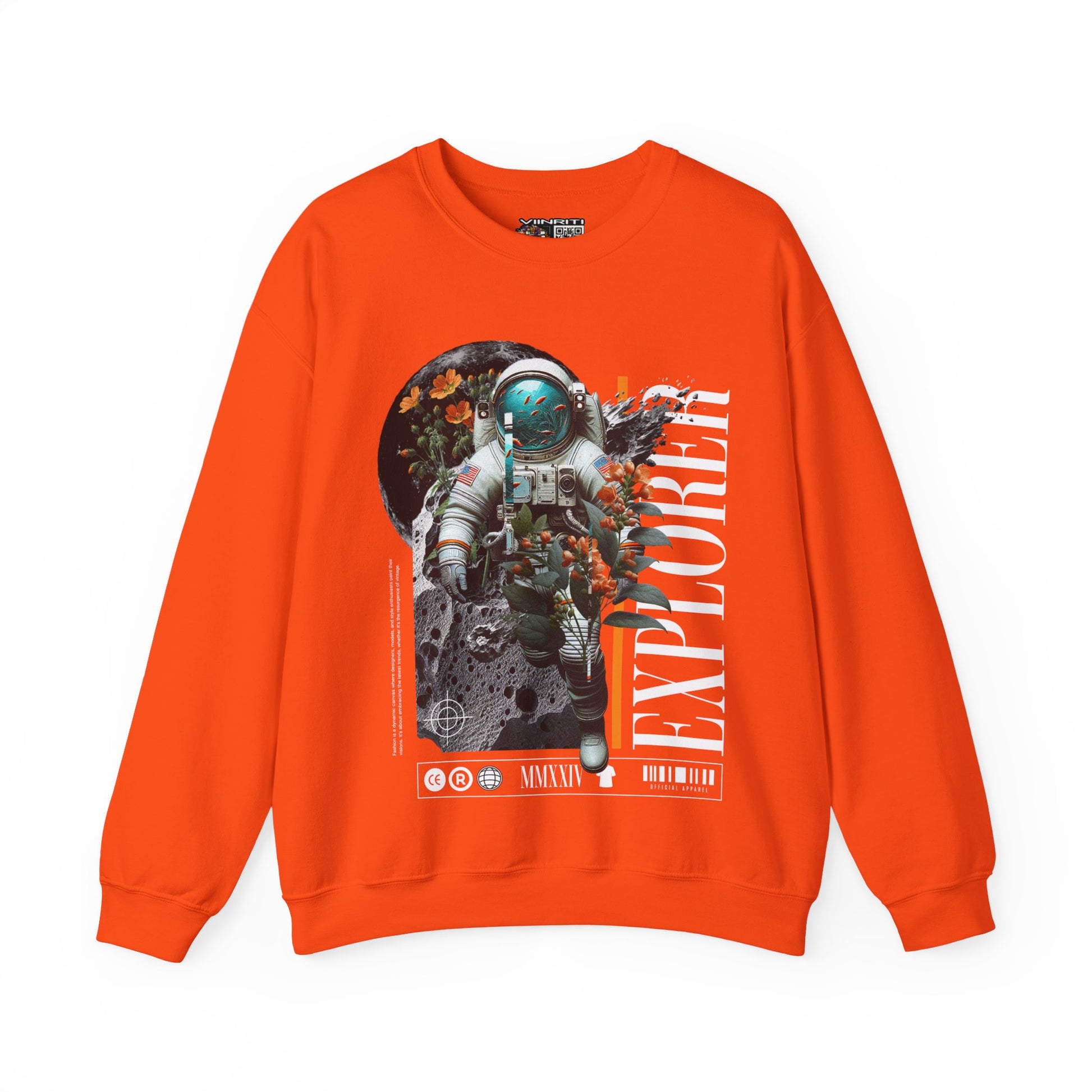 Astronaut Floral Crewneck Sweatshirt — Space Explorer Graphic Pullover