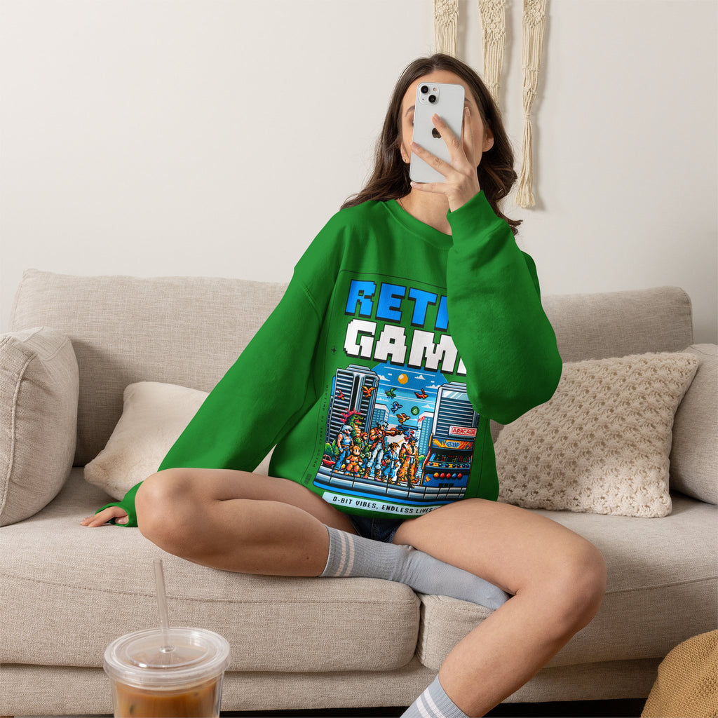 Retro Game Sweatshirt — Vintage 8-Bit Arcade Graphic Crewneck