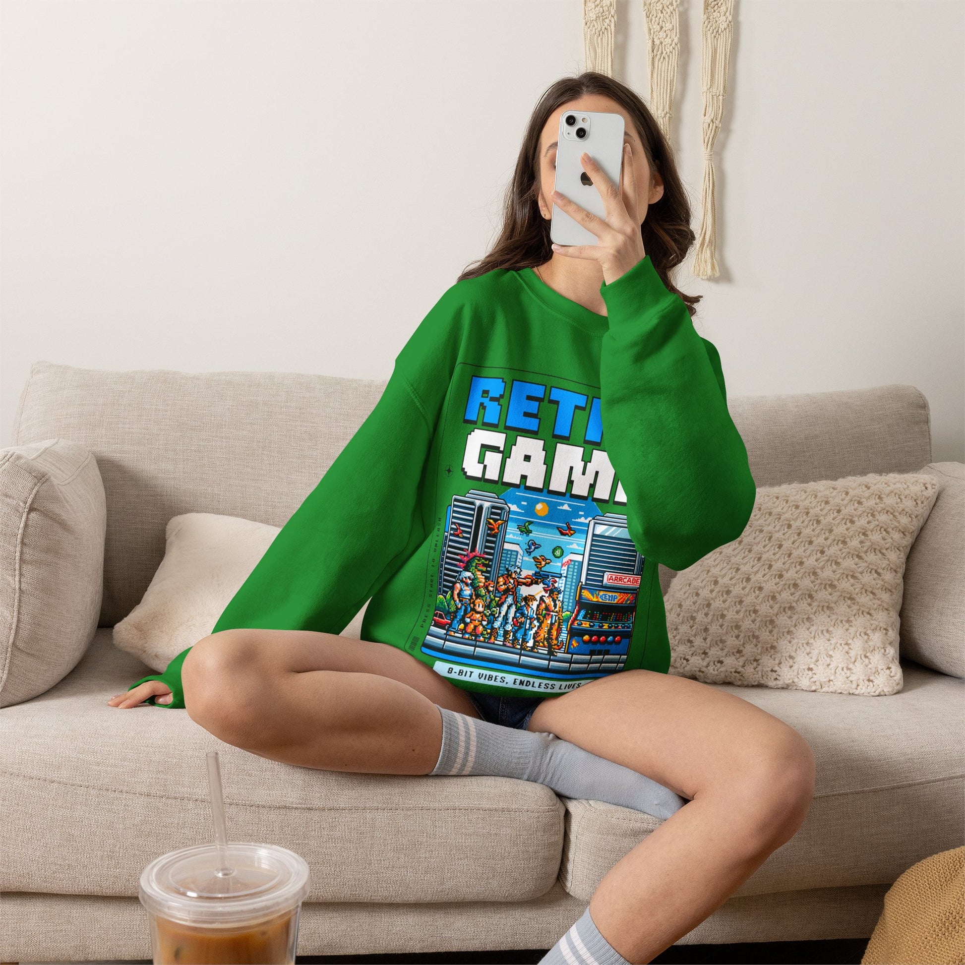 Retro Game Sweatshirt — Vintage 8-Bit Arcade Graphic Crewneck