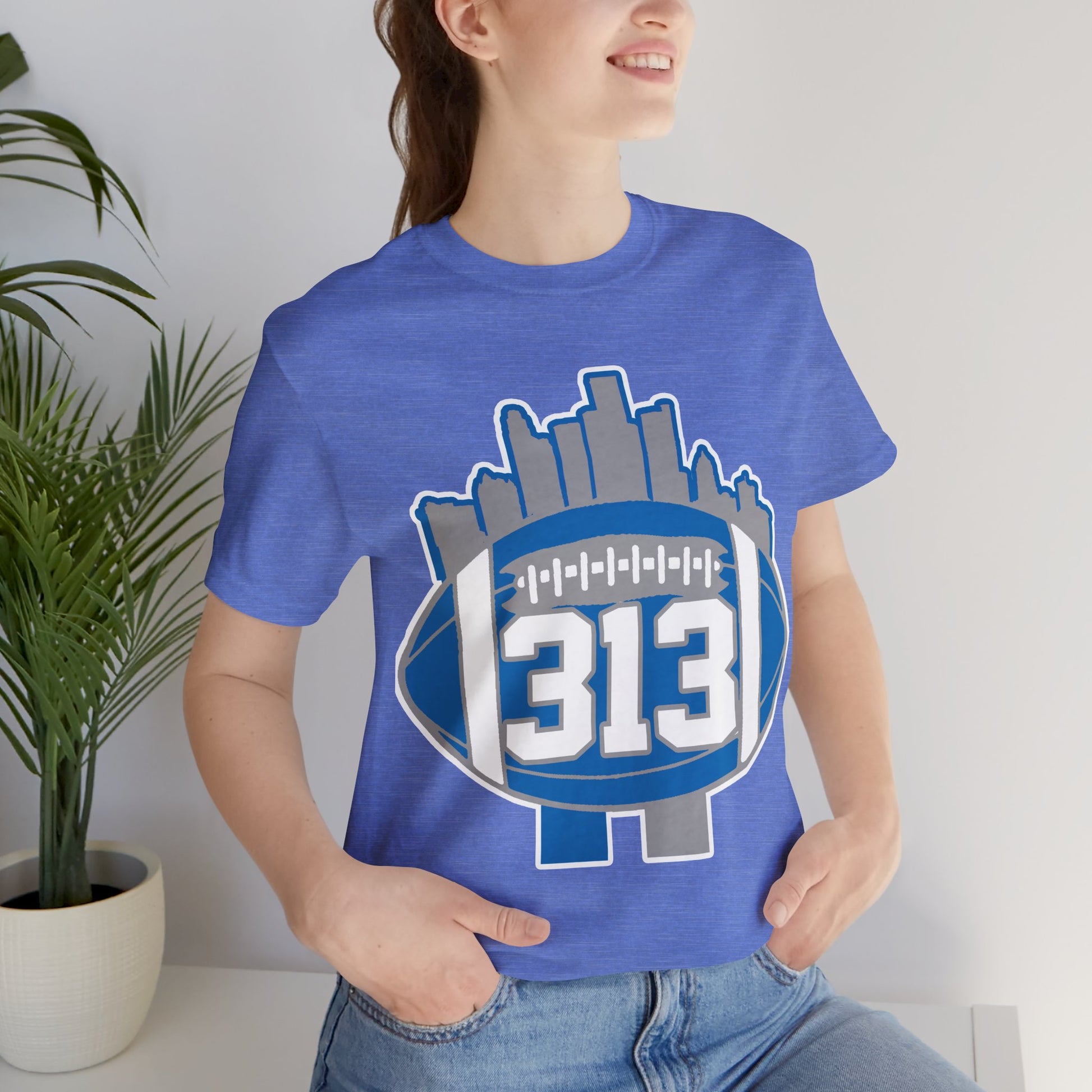 Detroit 313 Football T-Shirt — City Skyline & Number 313 Logo