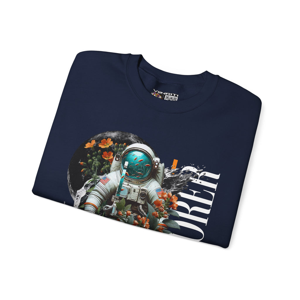 Astronaut Floral Crewneck Sweatshirt — Space Explorer Graphic Pullover