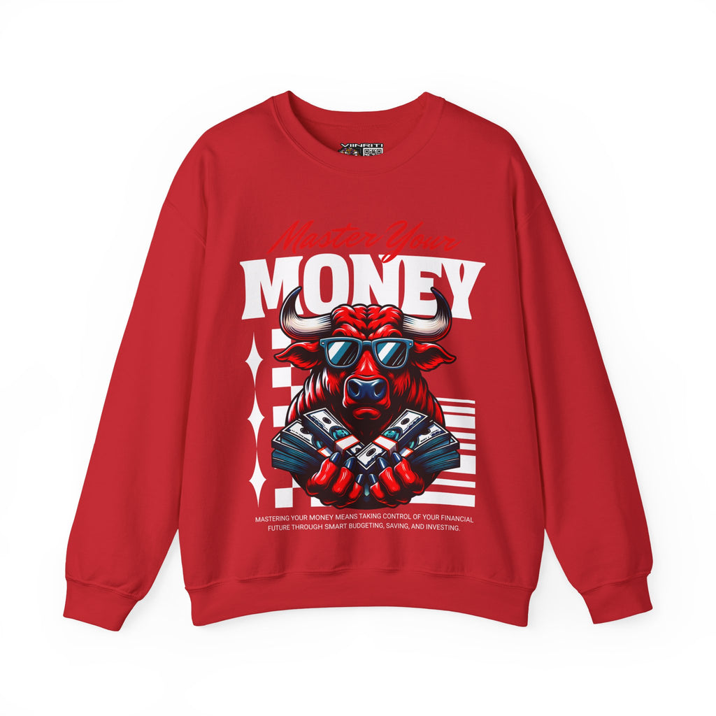 Crewneck Sweatshirt — "Master Your Money" Bull Design, Finance Hustle Graphic