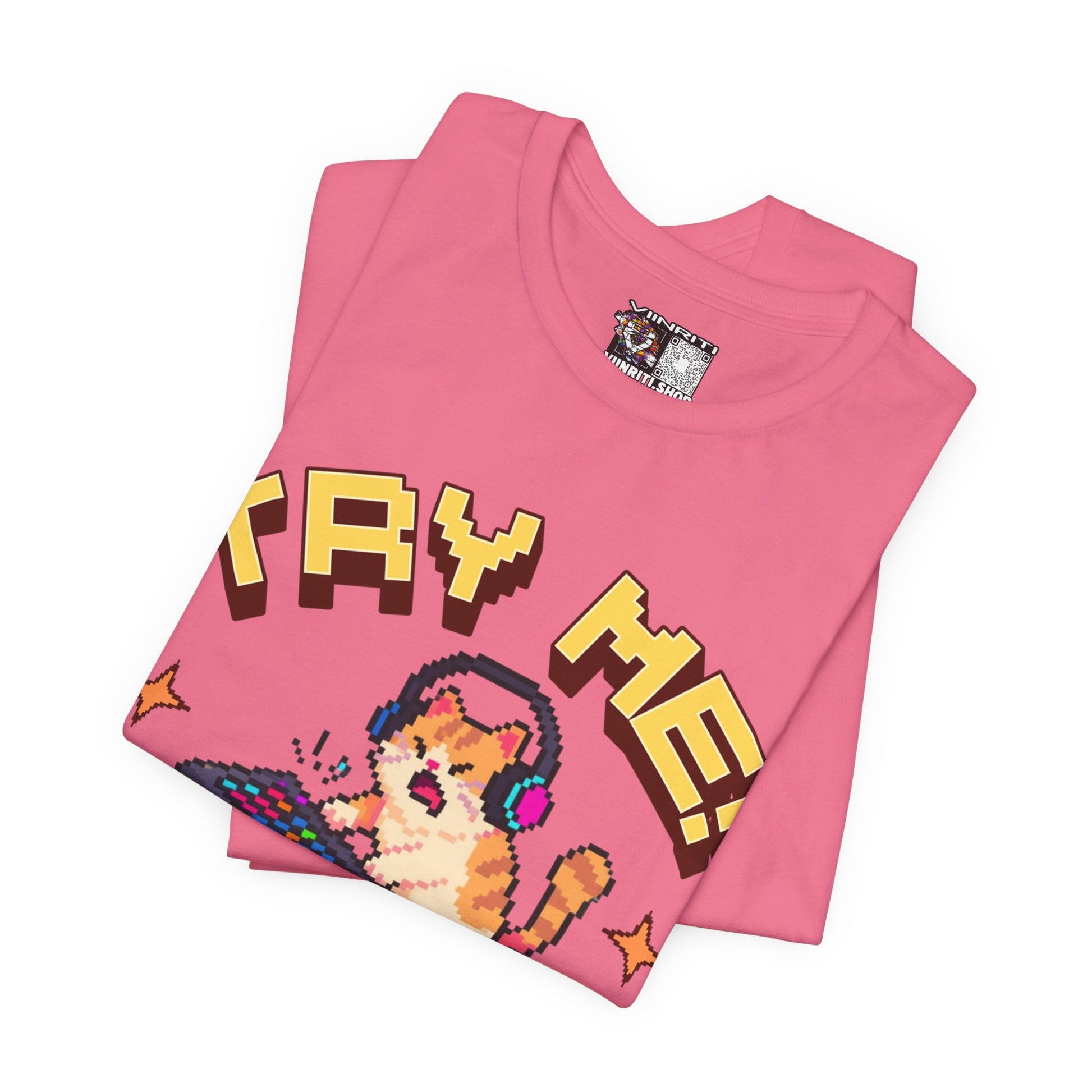 Try Me! Gamer Cat T‑Shirt — "Defeat Is Temporary, Rage Is Forever" Retro Pixel Tee