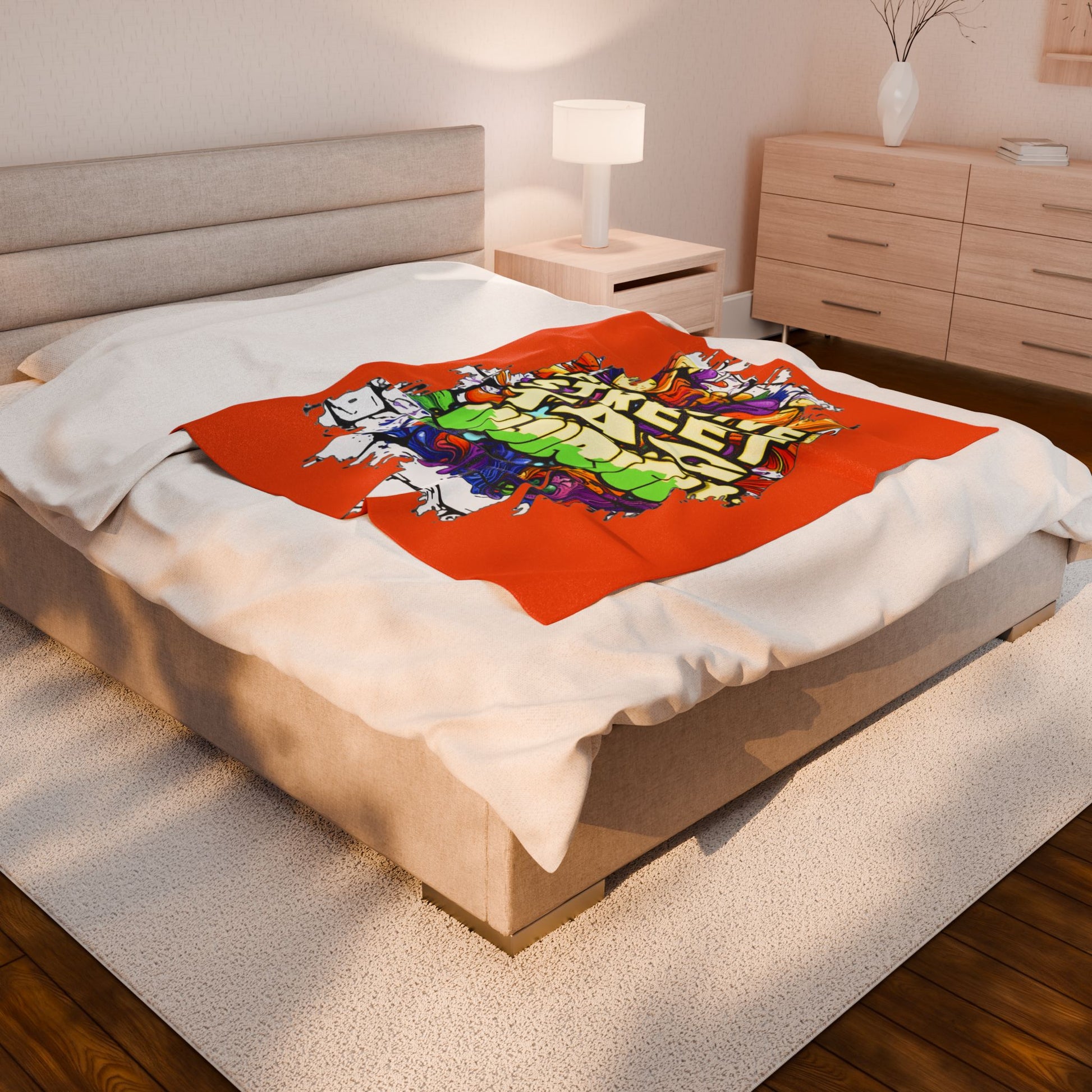 VIJIRITI Brand Velveteen Plush Blanket, Cozy Throw, Home Decor, Gift for Street Art Lovers, Unique Bedspread, Colorful Blanket