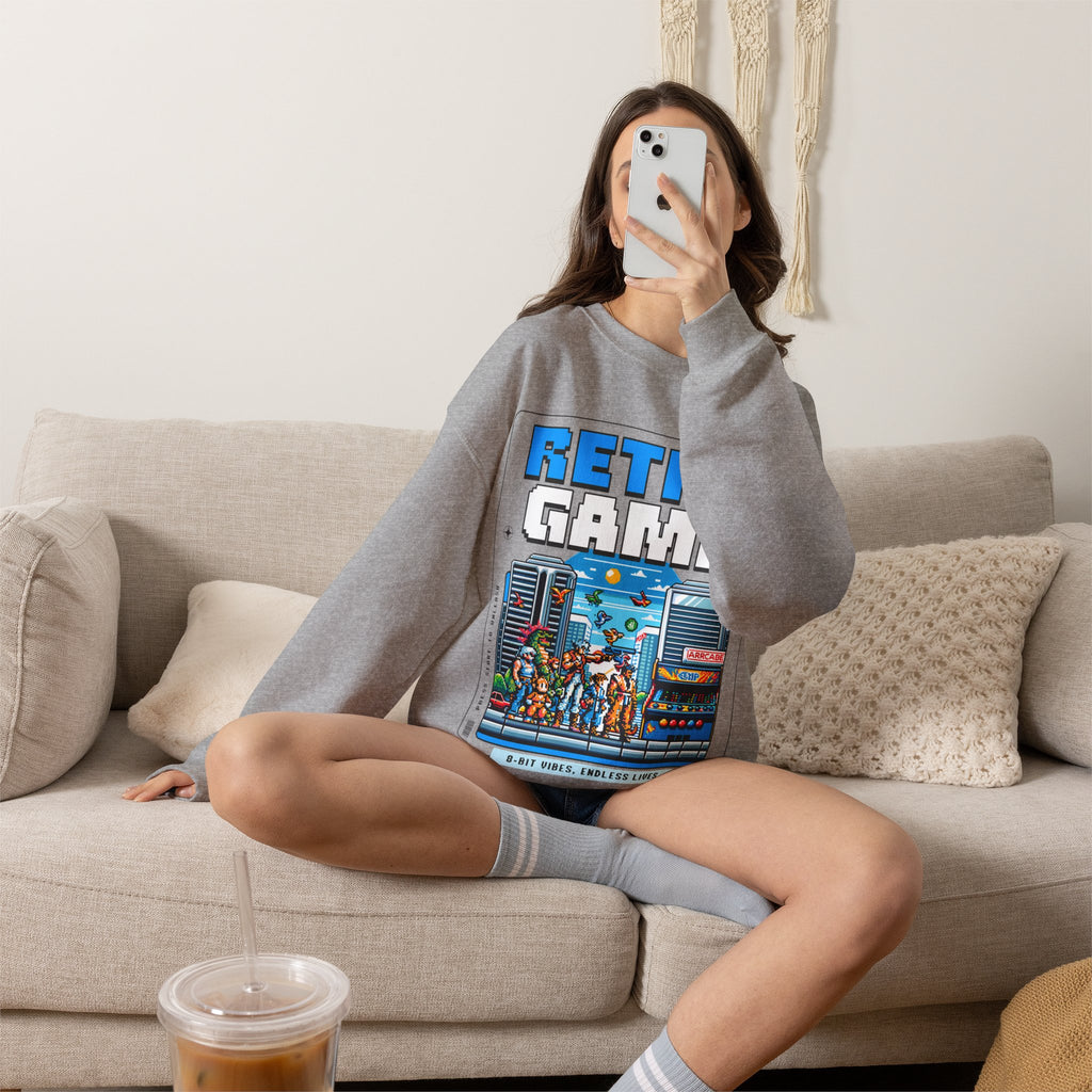 Retro Game Sweatshirt — Vintage 8-Bit Arcade Graphic Crewneck